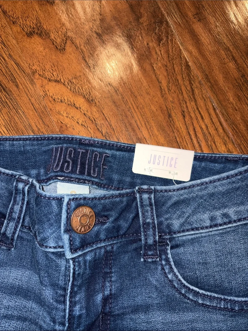 NWT Justice Girls Rolled Hem Dark Blue Denim Shorts Size 8